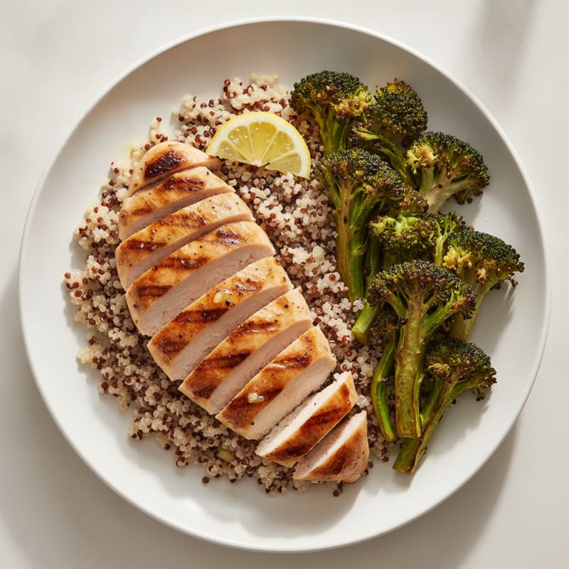Grilled Chicken Breast with Quinoa and Roasted Broccoli