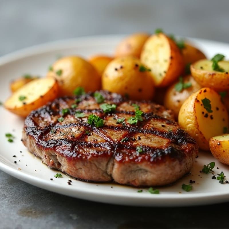 Pan-Seared Steak with Crispy Garlic Butter Roasted Potatoes