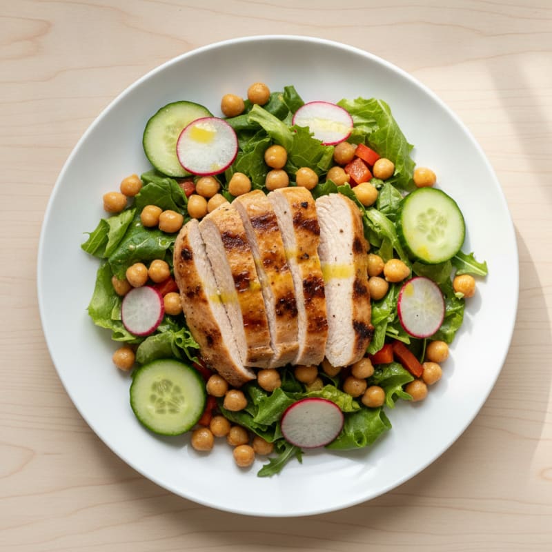 Grilled Turkey Breast Salad with Chickpeas and Crunchy Vegetables