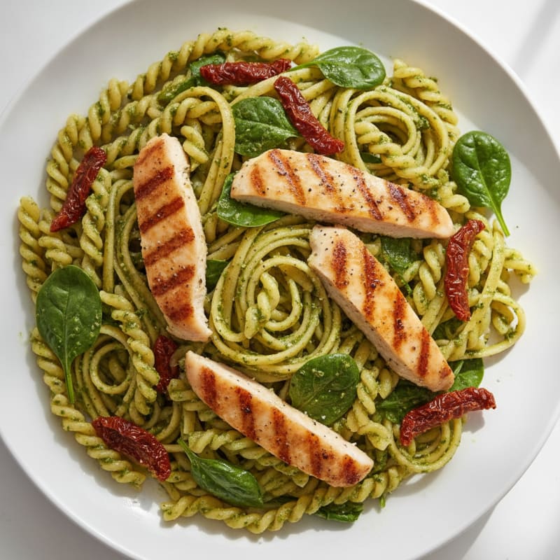 Pesto Chicken Linguine with Sun-Dried Tomatoes