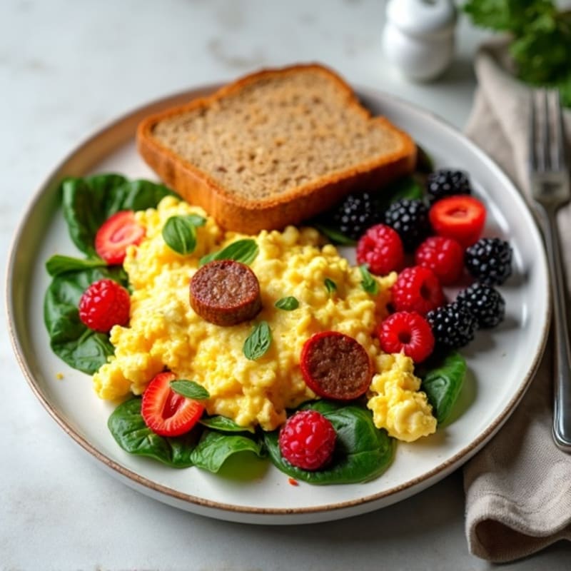 Egg White Scramble with Turkey Sausage and Fresh Berries