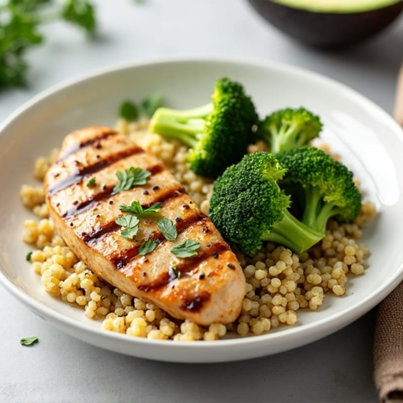 Grilled Chicken Breast with Quinoa and Roasted Broccoli