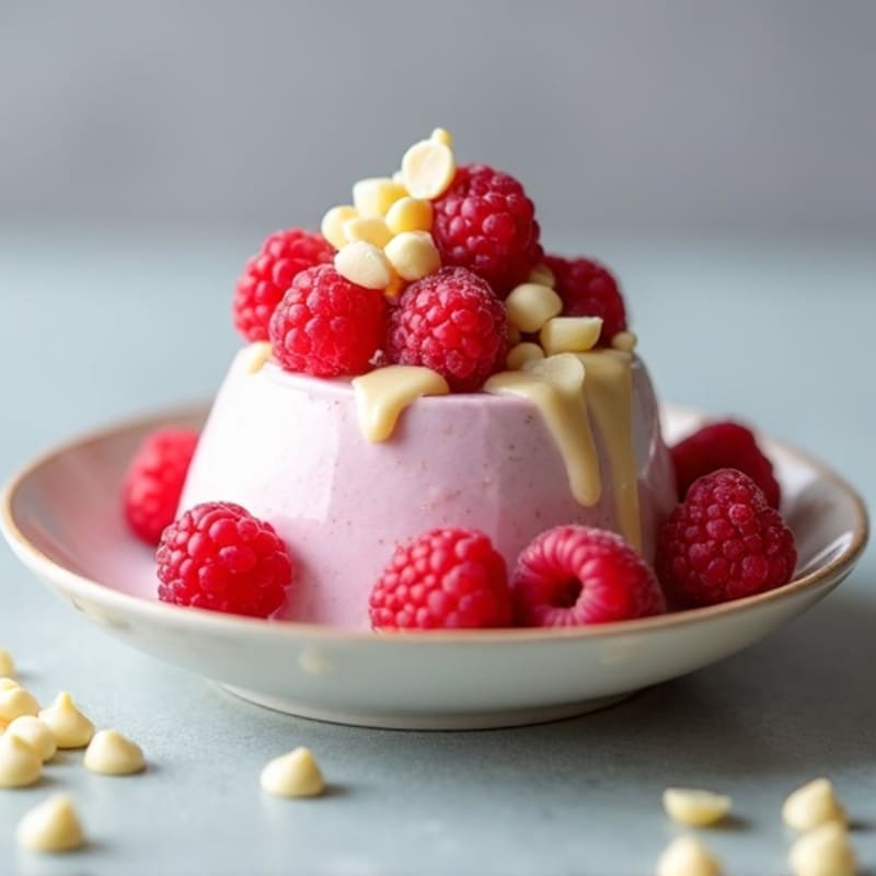 Creamy High-Protein Raspberry Mousse with White Chocolate Drizzle