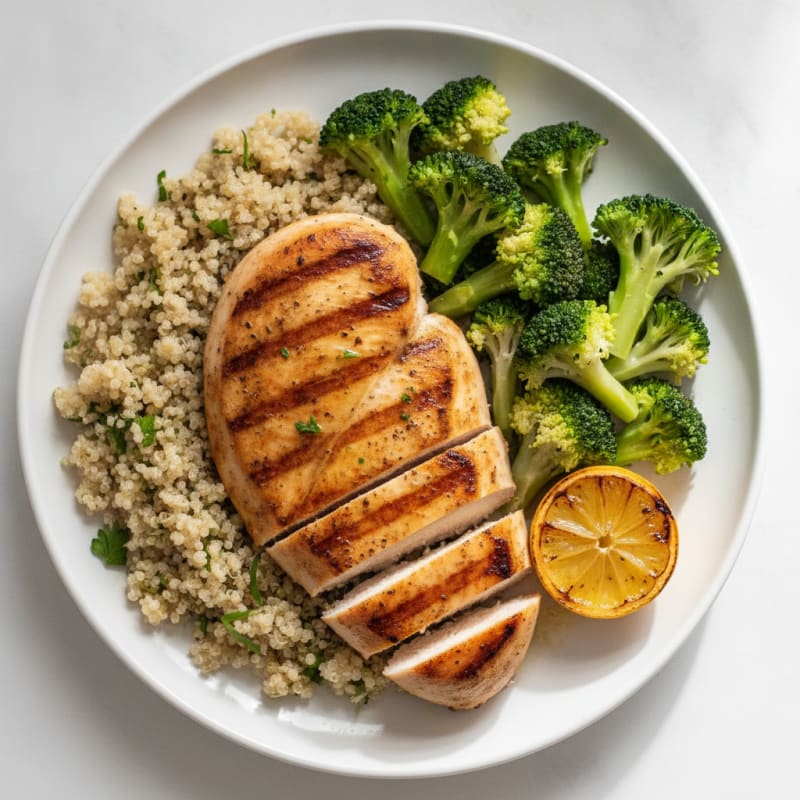Grilled Chicken Breast with Quinoa and Steamed Broccoli