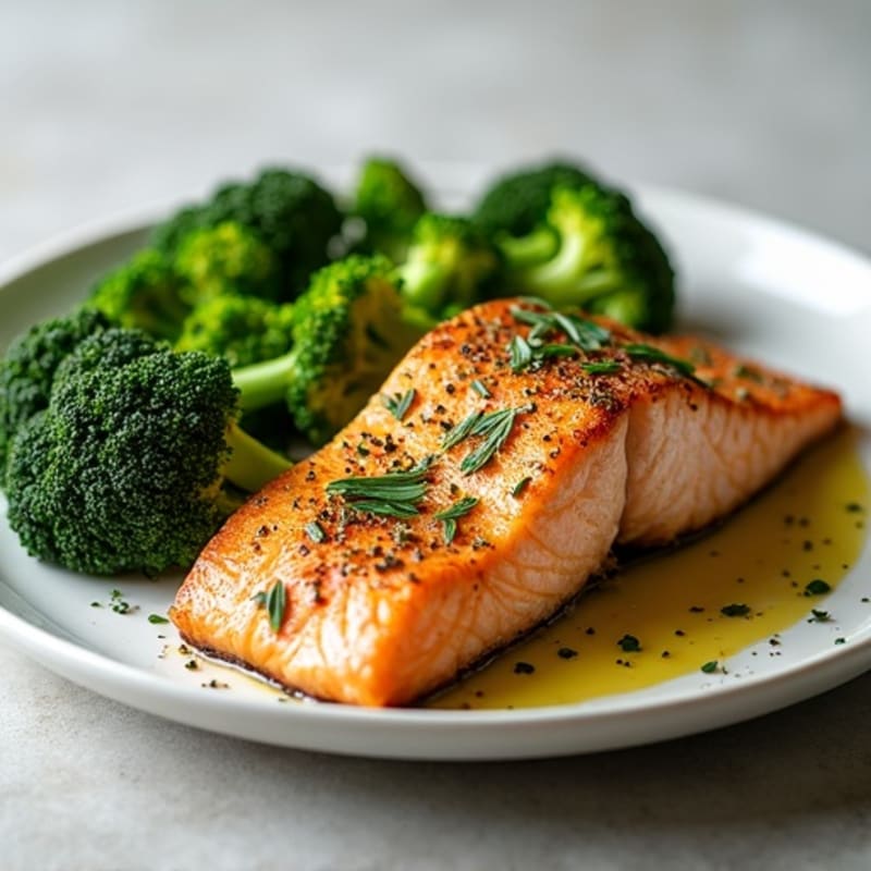 Herb-Crusted Pan Seared Salmon with Roasted Broccoli