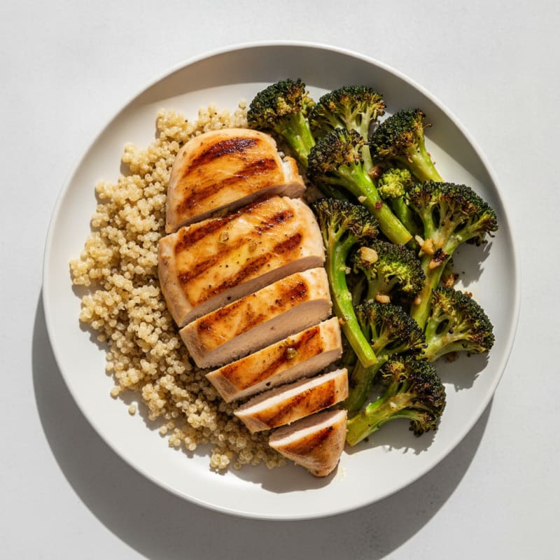 Grilled Chicken Breast with Quinoa and Roasted Broccoli