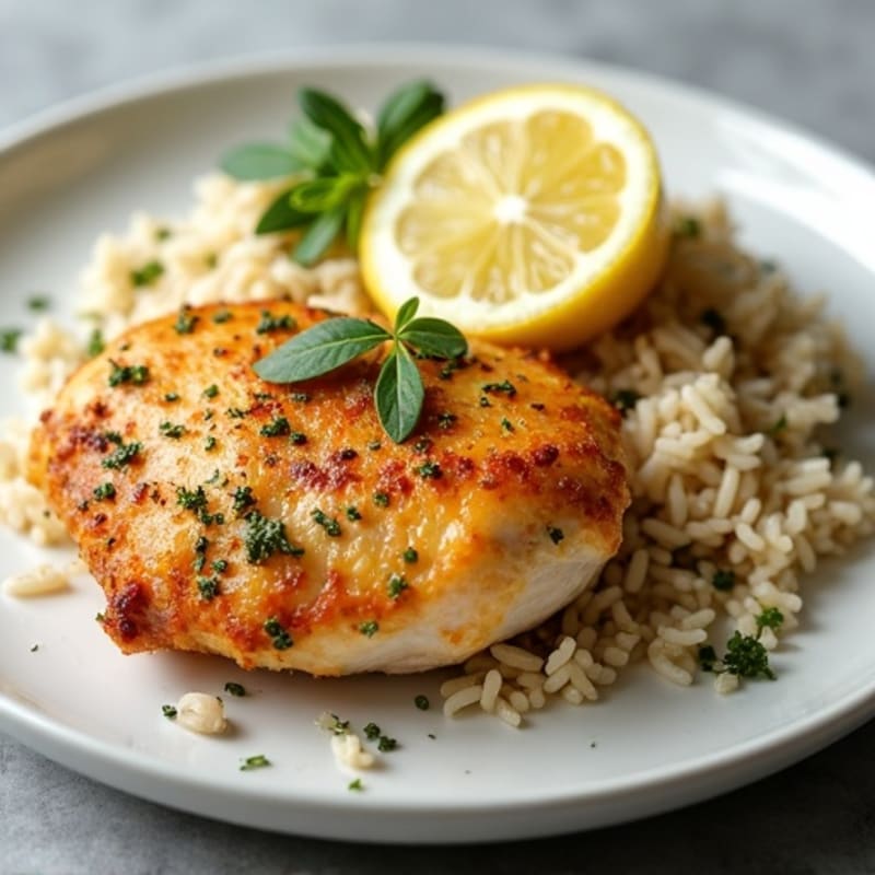 Lemon Herb Roasted Chicken with Fluffy Rice Pilaf
