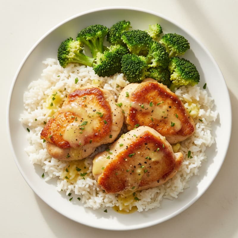 Crispy Lemon-Herb Chicken Thighs with Rice