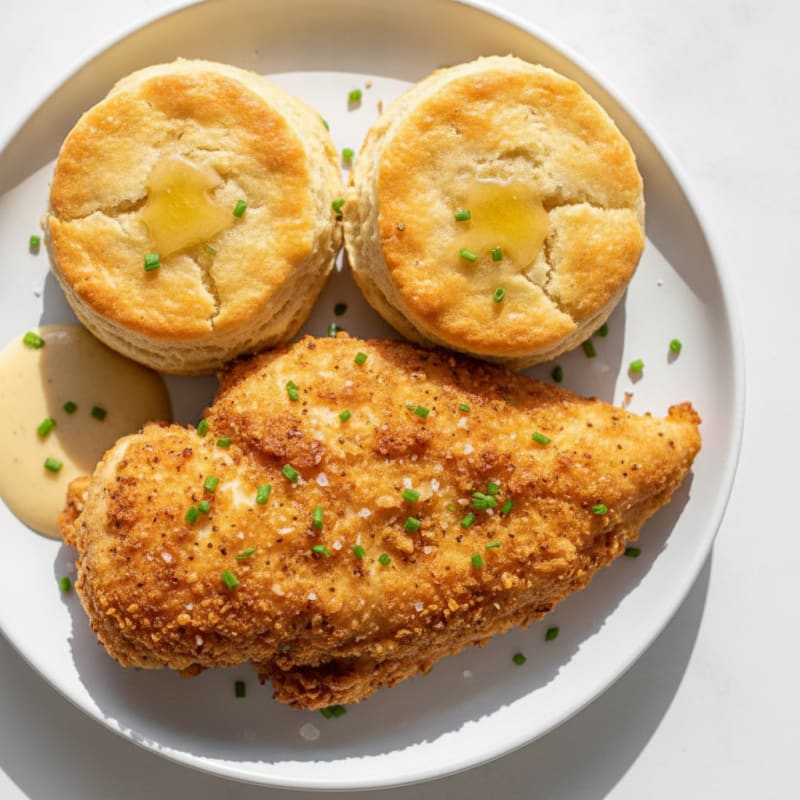 Clean Buttermilk Fried Chicken and Fluffy Biscuits