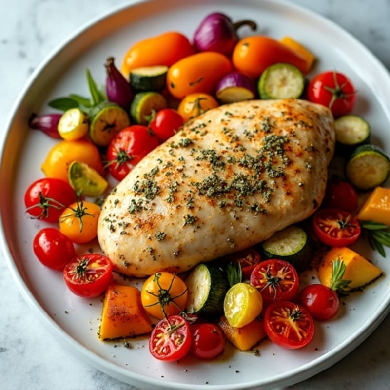 Herb-Crusted Sheet Pan Chicken with Roasted Rainbow Vegetables