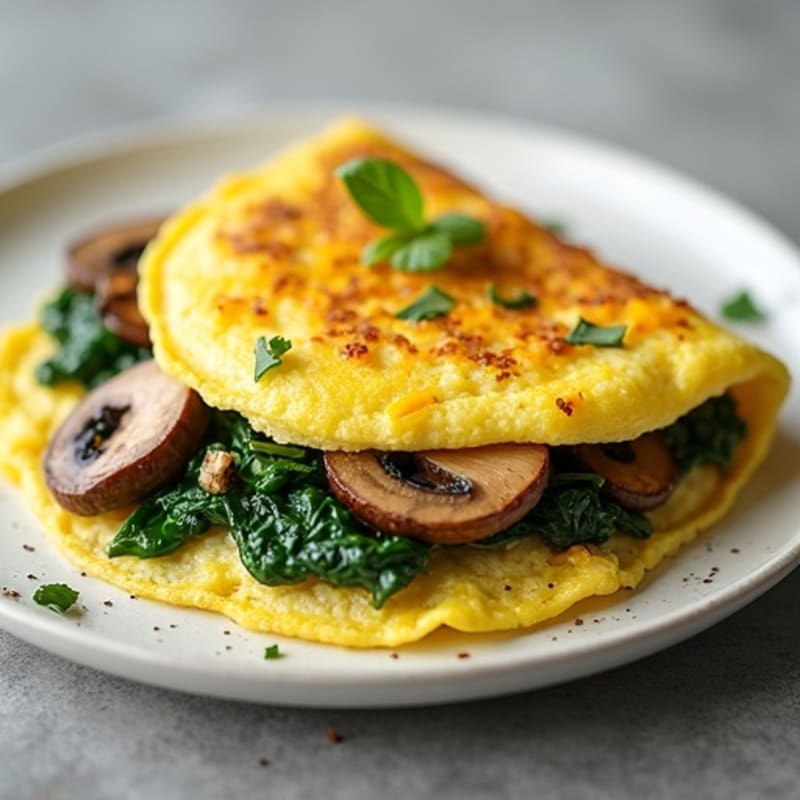 Savory Egg Omelette with Fresh Spinach and Mushrooms