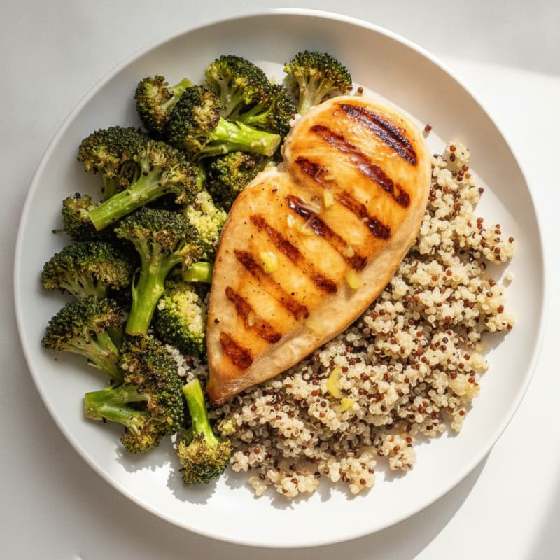 Grilled Chicken Breast with Quinoa and Roasted Broccoli