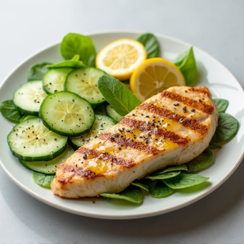 Grilled Chicken Breast and Cucumber Salad with Lemon Vinaigrette