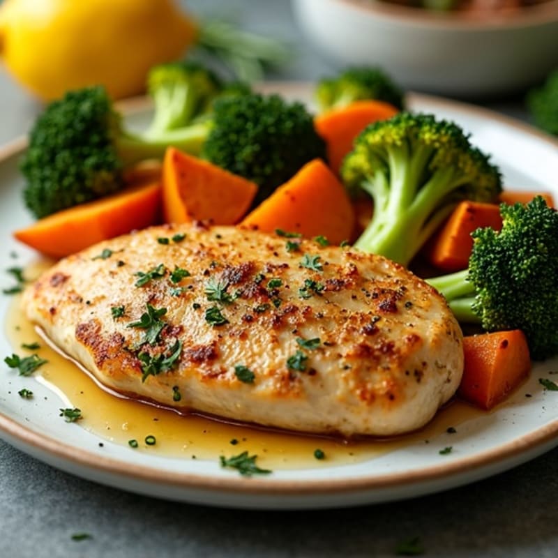 Sheet Pan Lemon Herb Chicken with Crispy Roasted Broccoli and Sweet Potatoes
