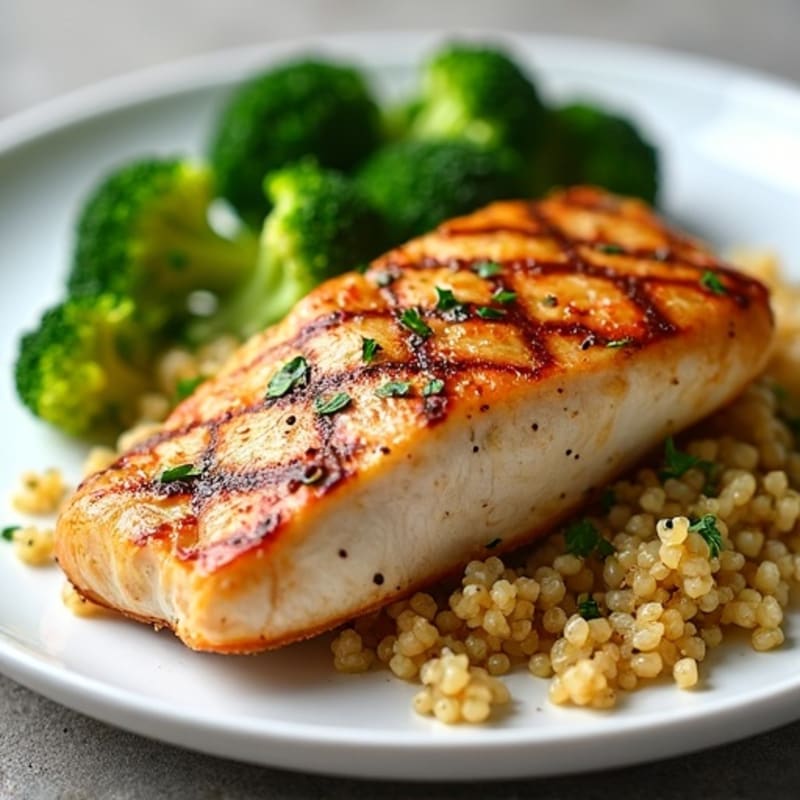Grilled Chicken Breast with Quinoa and Roasted Broccoli