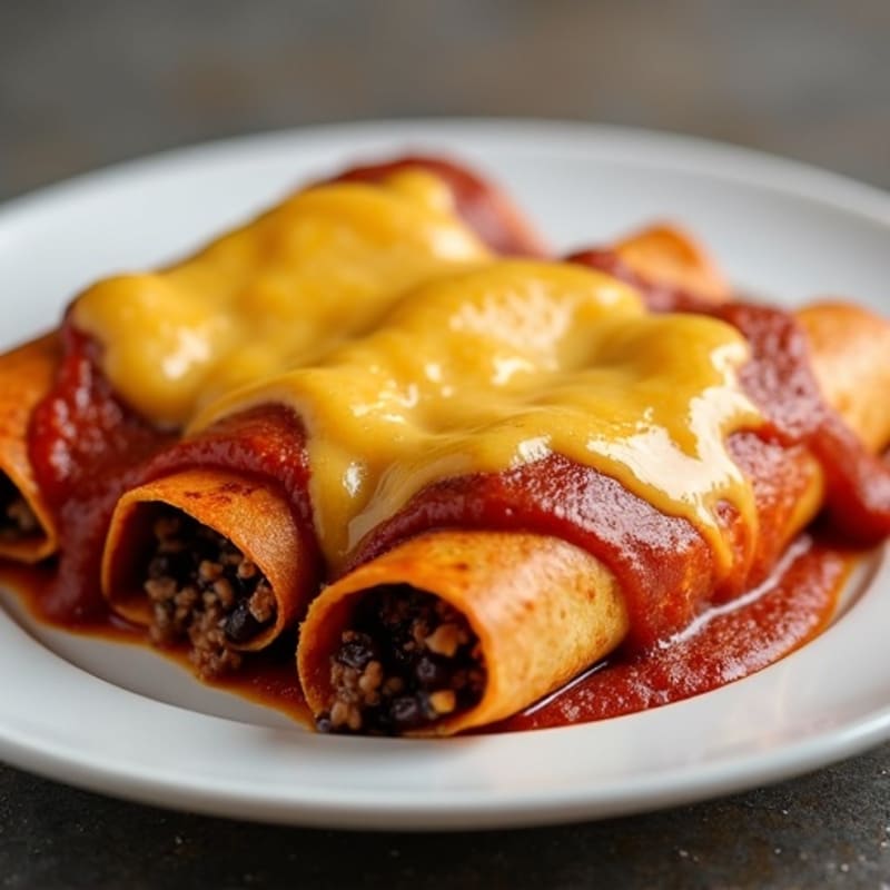 Black Bean and Ground Beef Enchiladas with Melted Cheese