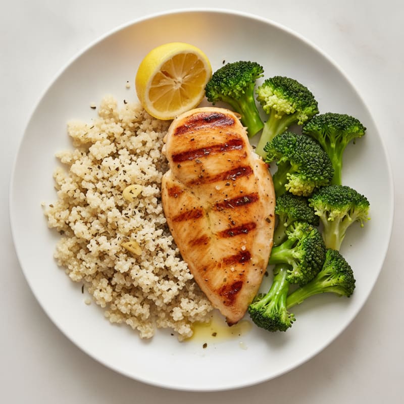 Grilled Chicken Breast with Quinoa and Steamed Broccoli