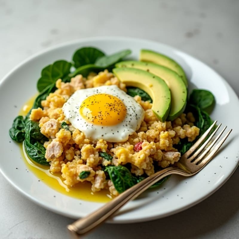 Egg White and Turkey Spinach Scramble with Cottage Cheese