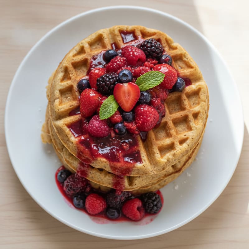 High-Protein Buttermilk Waffles with Warm Berry Compote