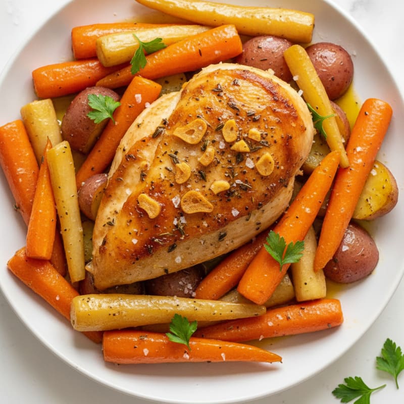 Garlic Herb Roasted Chicken with Root Vegetables