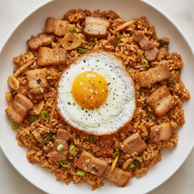 Kimchi Fried Rice with Pork Belly