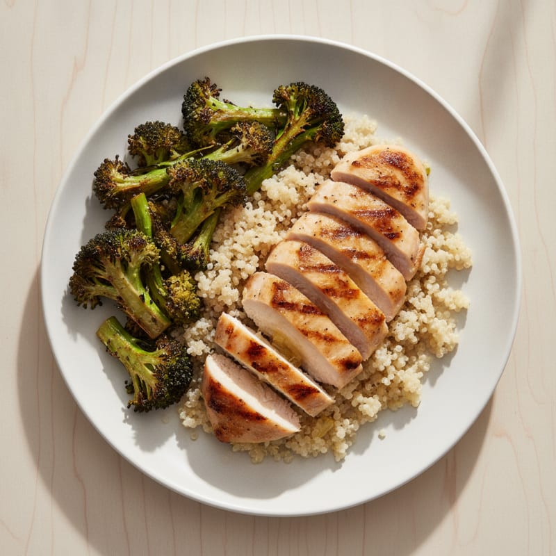 Grilled Chicken Breast with Quinoa and Roasted Broccoli
