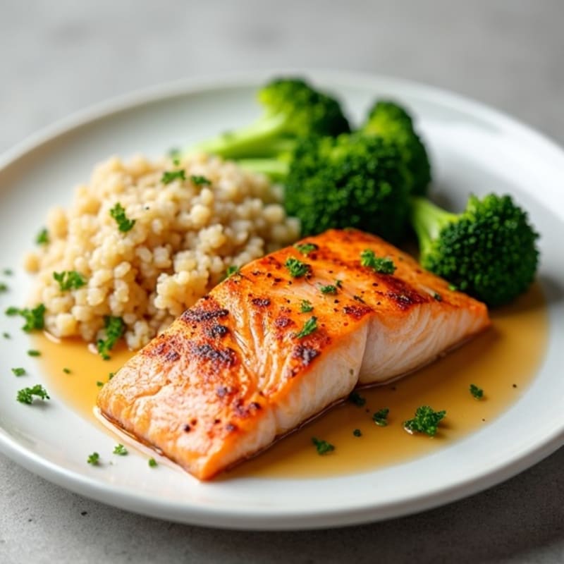 Seared Salmon Fillet with Steamed Broccoli and Quinoa