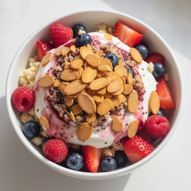 Greek Yogurt Protein Parfait with Mixed Berries and Almonds