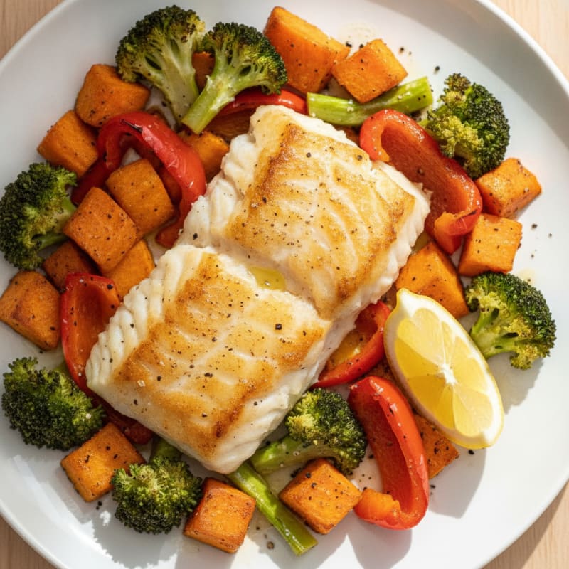 Baked Cod with Roasted Vegetables