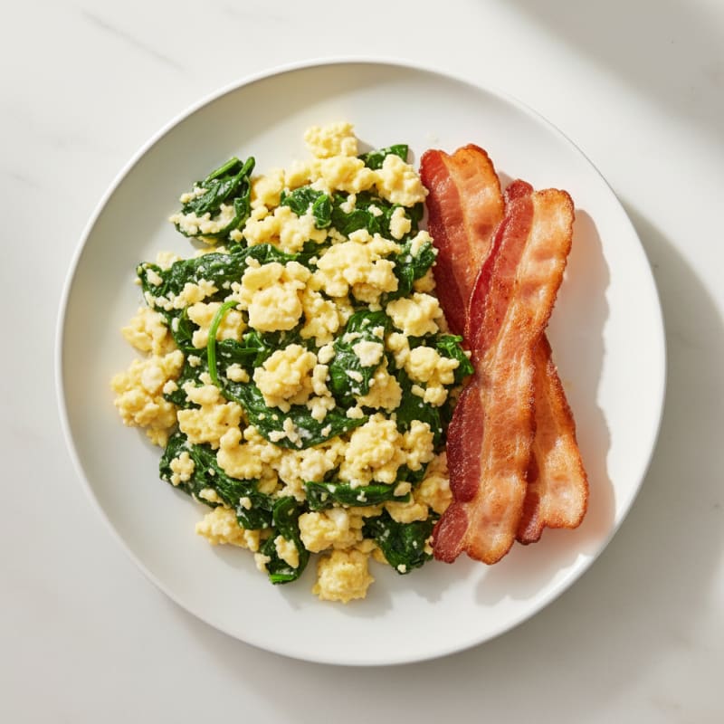 Cottage Cheese Scramble with Spinach and Turkey Bacon
