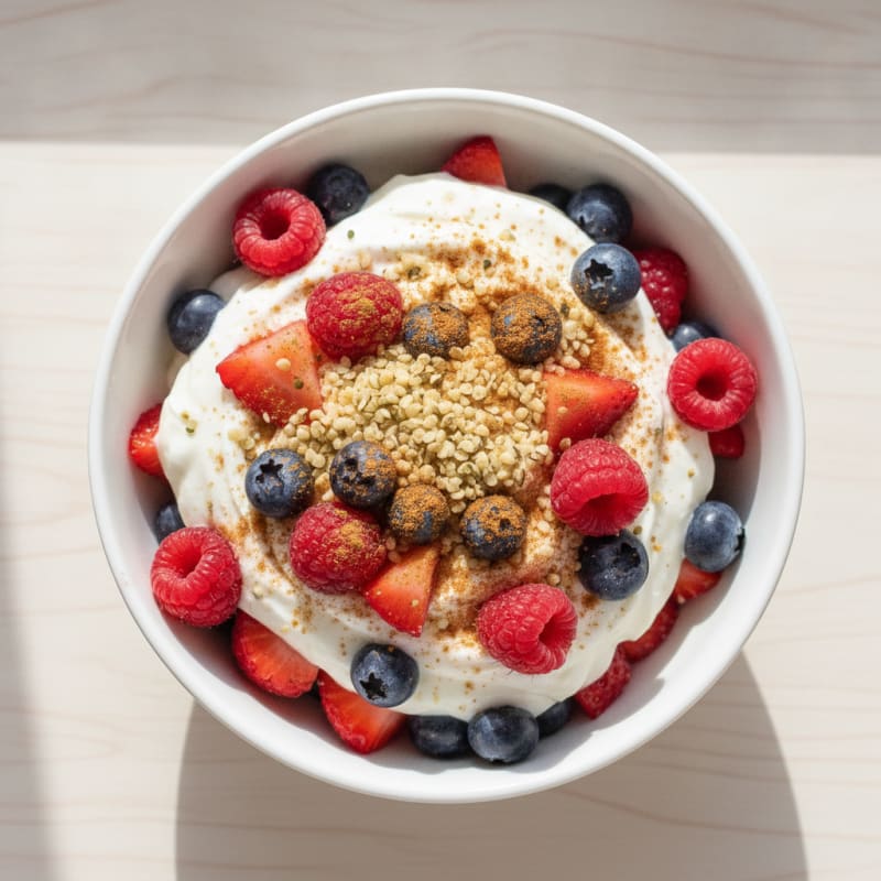Creamy Greek Yogurt Parfait with Hemp Seeds and Mixed Berries