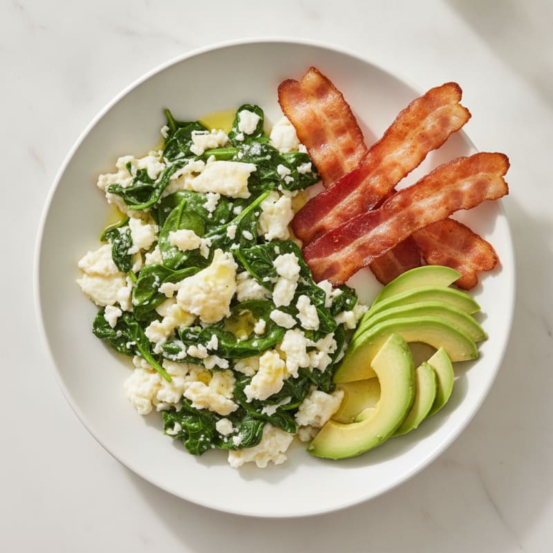 Egg White and Spinach Scramble with Turkey Bacon