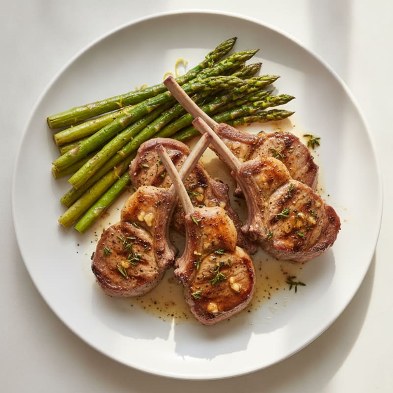 Grilled Herb Lamb Chops with Roasted Asparagus