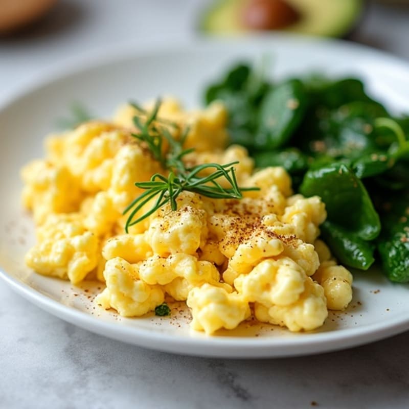 Scrambled Egg Whites with Cottage Cheese and Sautéed Spinach