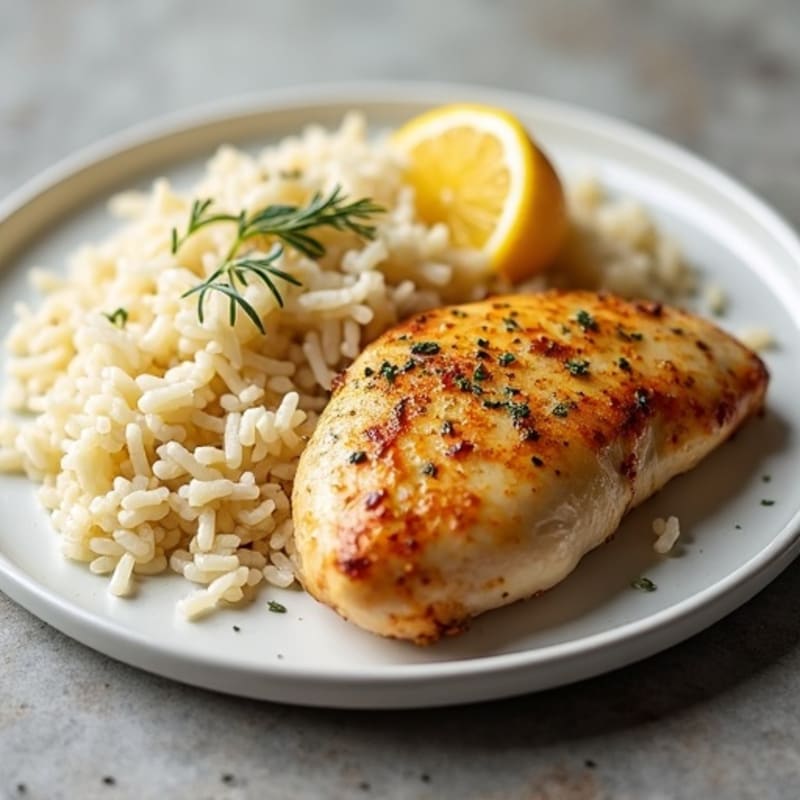 Lemon Herb Roasted Chicken with Fluffy Rice Pilaf