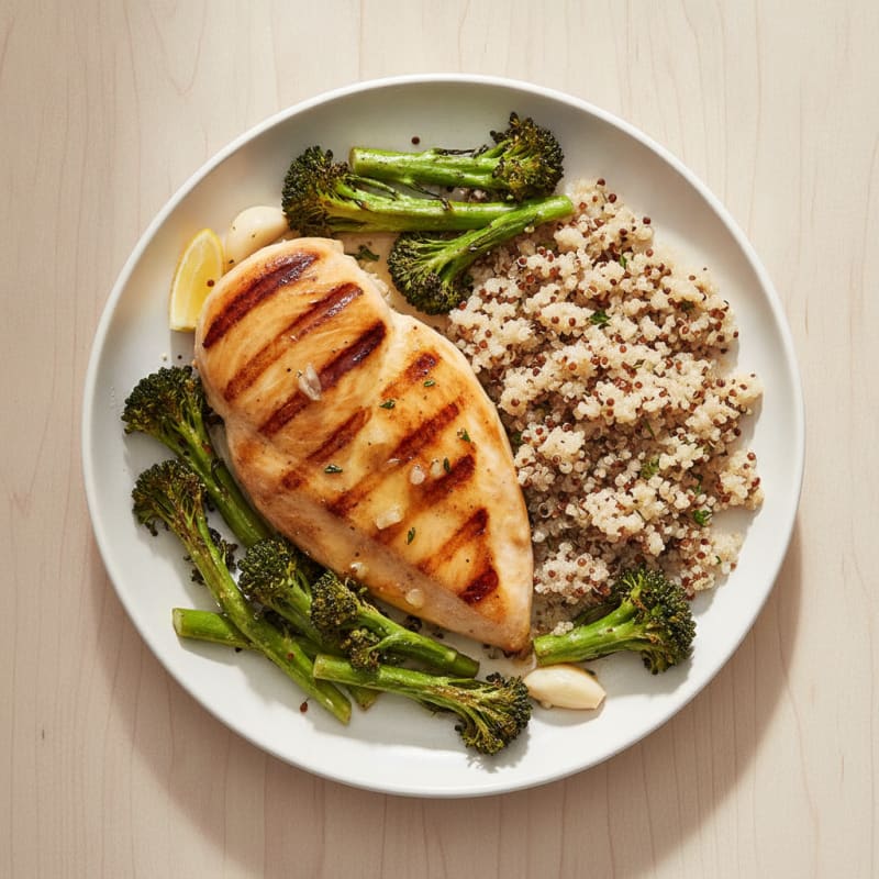 Grilled Chicken Breast with Roasted Broccoli and Quinoa