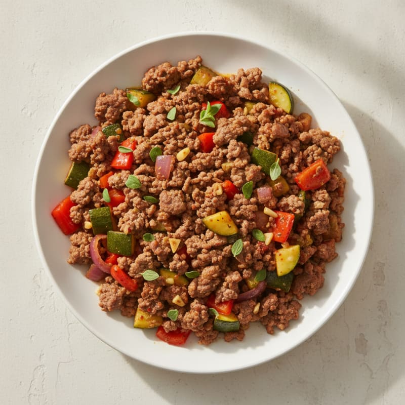 Hearty Ground Beef and Rainbow Vegetable Skillet