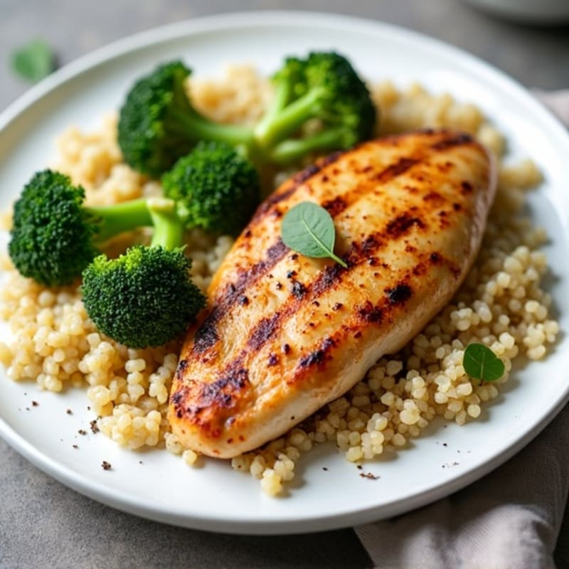 Grilled Chicken Breast with Quinoa and Roasted Broccoli