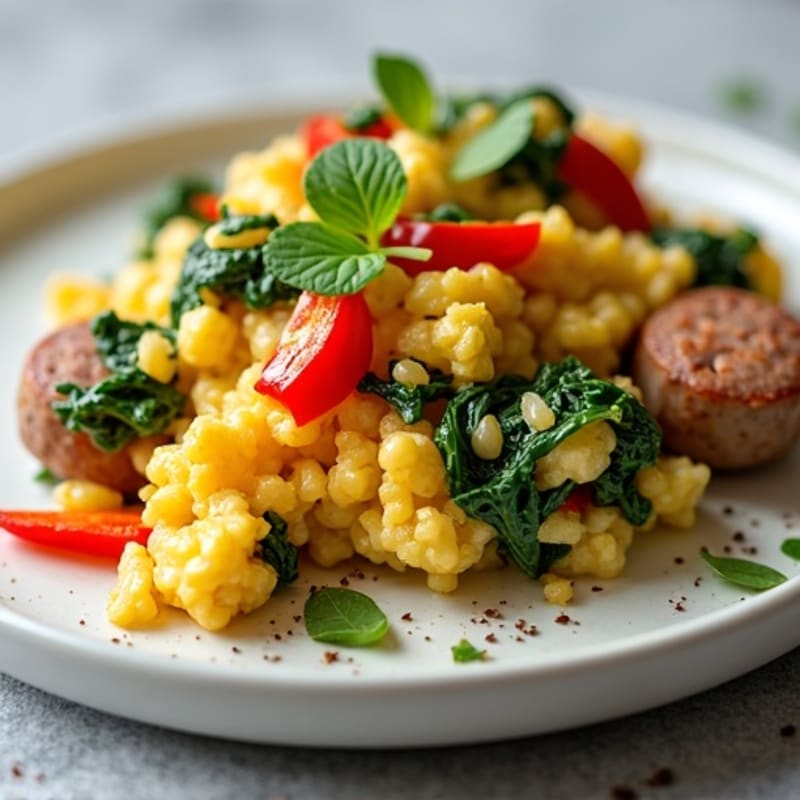 Chicken Sausage and Spinach Egg Scramble