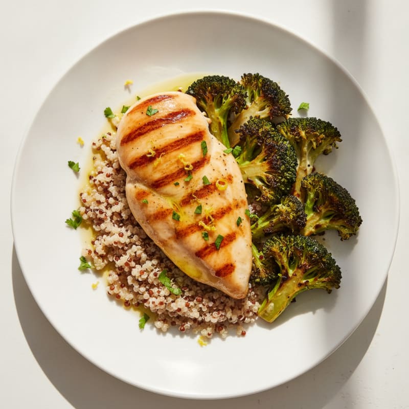 Grilled Chicken Breast with Quinoa and Roasted Broccoli
