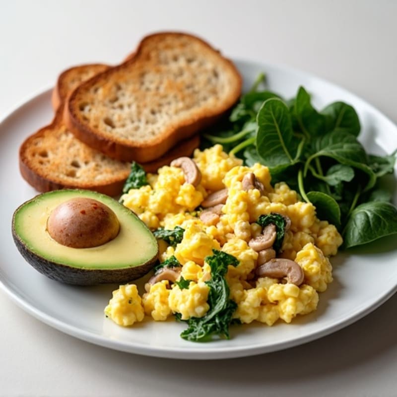 Egg White and Turkey Sausage Scramble with Spinach and Sautéed Mushrooms
