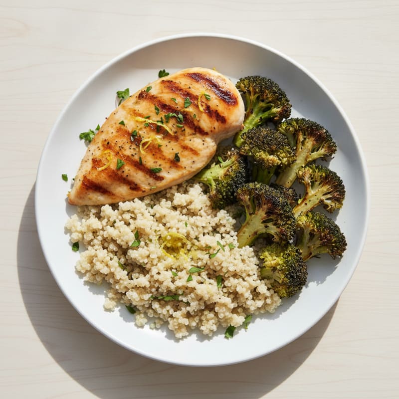 Grilled Chicken Breast with Quinoa and Roasted Broccoli