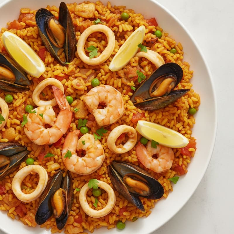 Spanish Seafood Paella with Saffron Rice