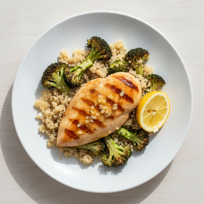 Grilled Chicken Breast with Quinoa and Roasted Broccoli