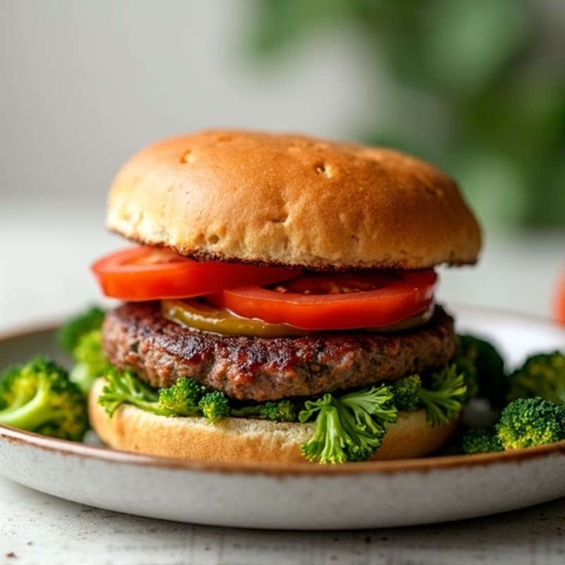Lean Beef Burger with Crispy Roasted Broccoli
