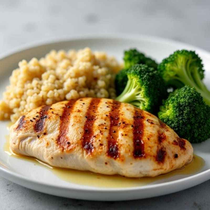 Grilled Chicken Breast with Roasted Broccoli and Quinoa