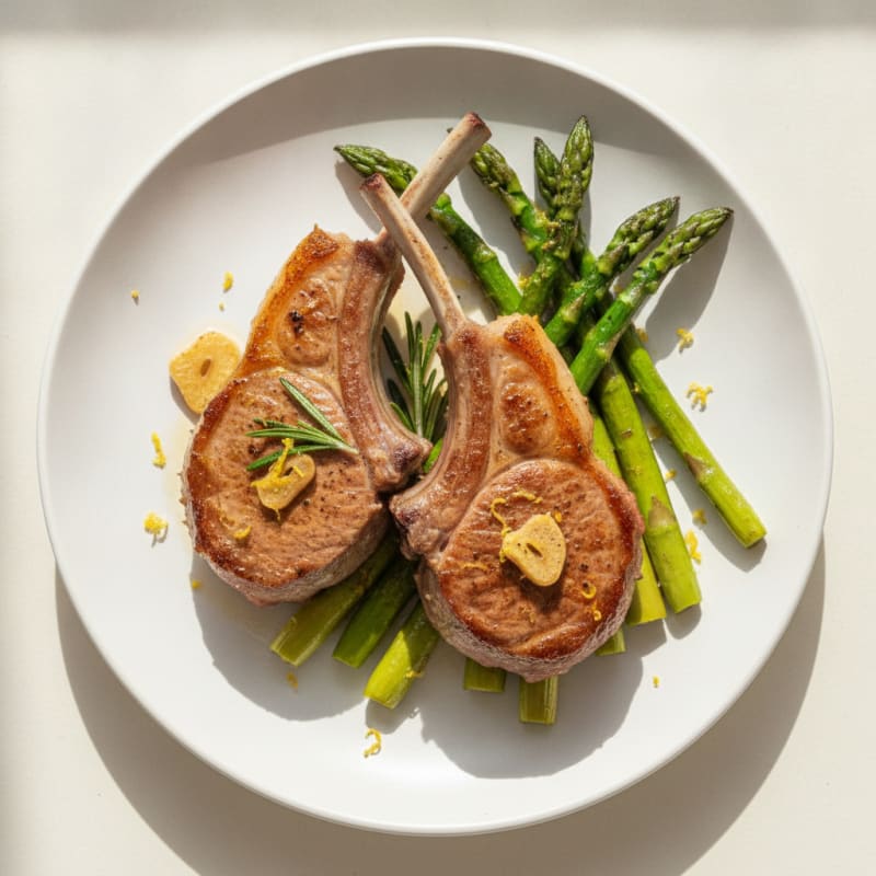 Pan-Seared Lamb Chops with Roasted Asparagus