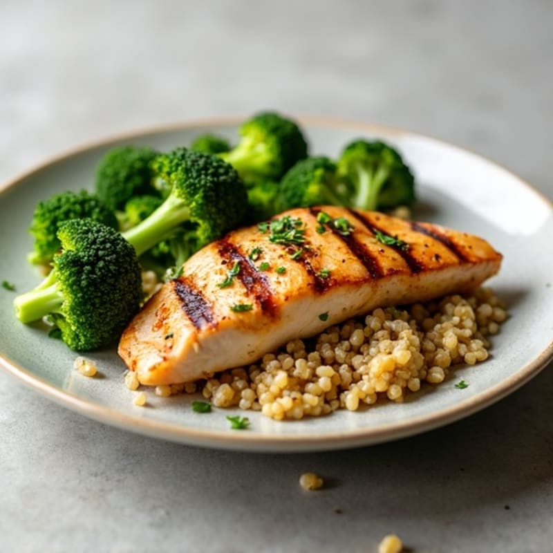 Grilled Chicken Breast with Roasted Broccoli and Quinoa