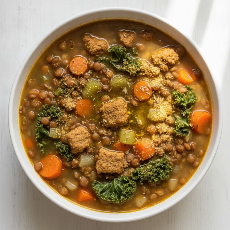 Hearty Lentil and TVP Vegetable Soup