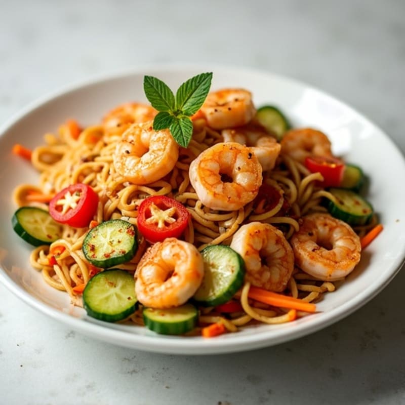 Shrimp with Tangy Peanut Noodles and Crisp Veggies